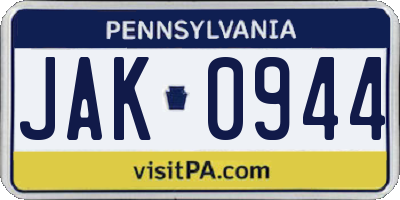 PA license plate JAK0944