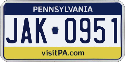 PA license plate JAK0951