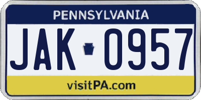 PA license plate JAK0957