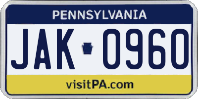 PA license plate JAK0960