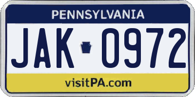 PA license plate JAK0972