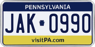 PA license plate JAK0990