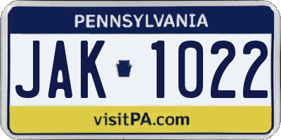 PA license plate JAK1022