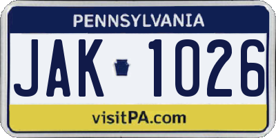 PA license plate JAK1026