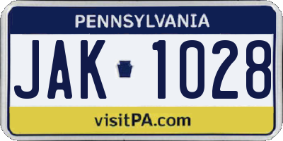 PA license plate JAK1028