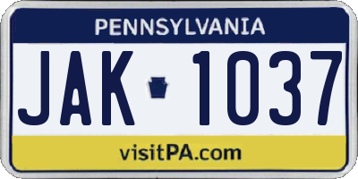 PA license plate JAK1037