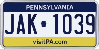 PA license plate JAK1039