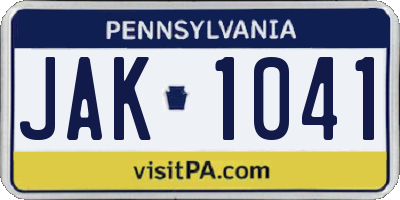 PA license plate JAK1041