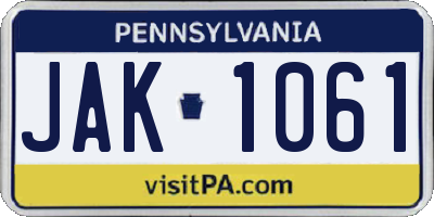 PA license plate JAK1061