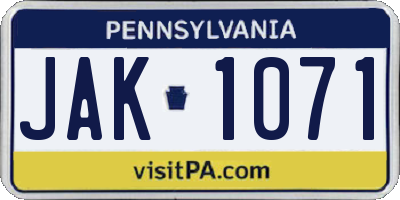 PA license plate JAK1071