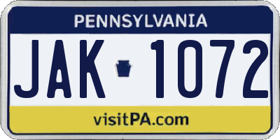 PA license plate JAK1072