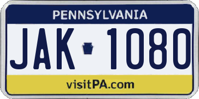 PA license plate JAK1080