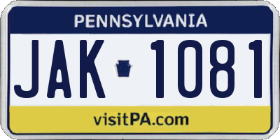 PA license plate JAK1081