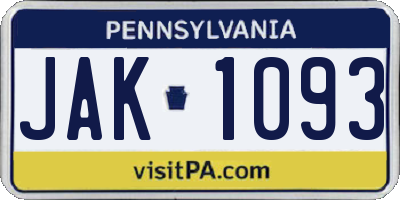 PA license plate JAK1093