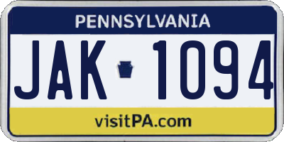 PA license plate JAK1094