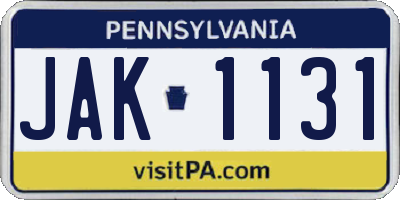 PA license plate JAK1131