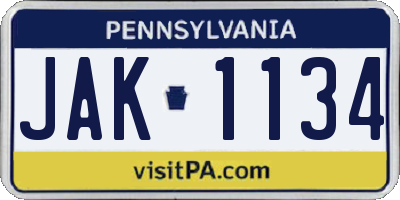 PA license plate JAK1134
