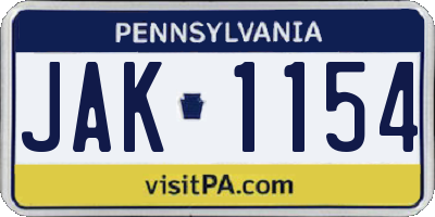 PA license plate JAK1154
