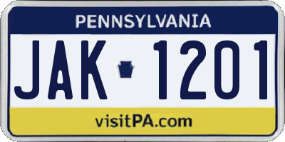 PA license plate JAK1201