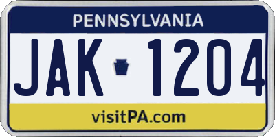 PA license plate JAK1204