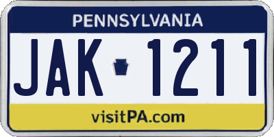 PA license plate JAK1211