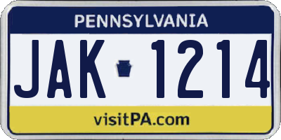 PA license plate JAK1214