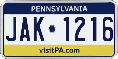 PA license plate JAK1216