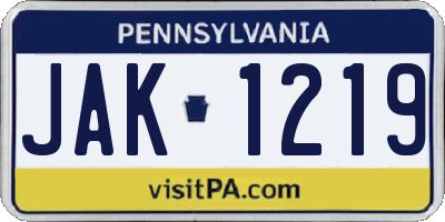 PA license plate JAK1219