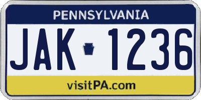 PA license plate JAK1236