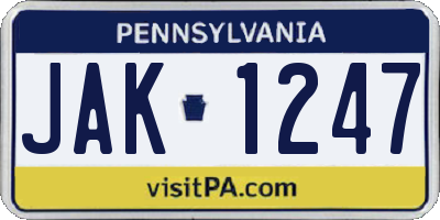 PA license plate JAK1247