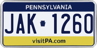 PA license plate JAK1260
