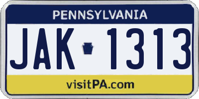 PA license plate JAK1313