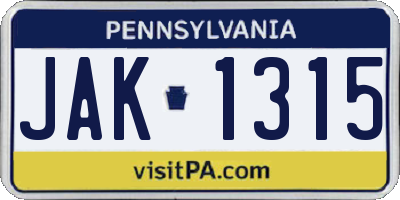 PA license plate JAK1315