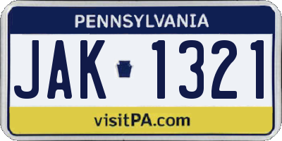 PA license plate JAK1321