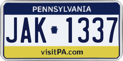 PA license plate JAK1337