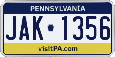 PA license plate JAK1356