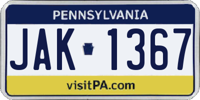 PA license plate JAK1367