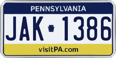 PA license plate JAK1386