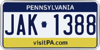 PA license plate JAK1388