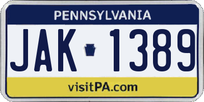 PA license plate JAK1389