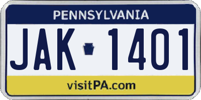 PA license plate JAK1401