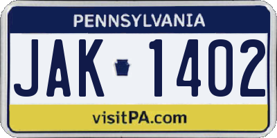 PA license plate JAK1402