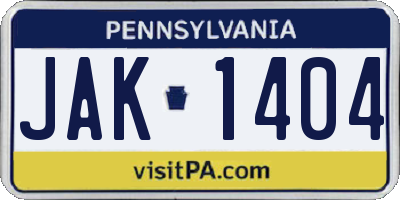 PA license plate JAK1404