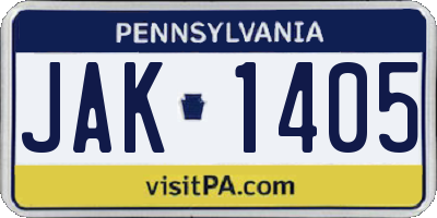 PA license plate JAK1405