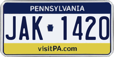 PA license plate JAK1420
