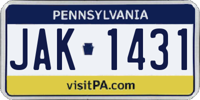 PA license plate JAK1431