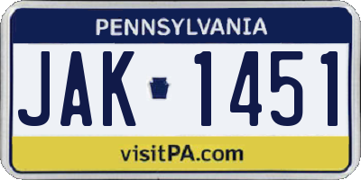 PA license plate JAK1451