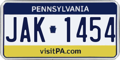 PA license plate JAK1454