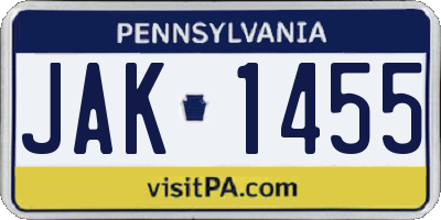 PA license plate JAK1455