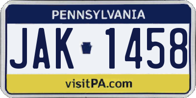 PA license plate JAK1458